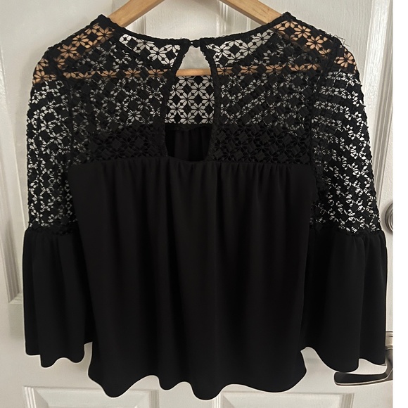 WHBM Black Crochet Lace Top with Bell Sleeved - XXS - Picture 6 of 7
